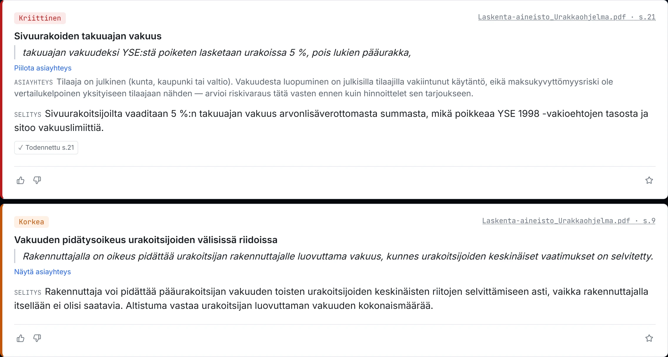 Kaksi löydöstä otteineen, ensimmäisessä asiayhteys avattuna.